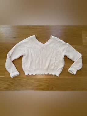 Jessica Simpson Cream Distressed Scoop-Neck Sweater